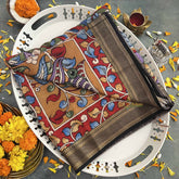 Vriksham Green Pichhwai Art Hand Printed With Black Zari Border Pen Kalamkari Saree-VS4797